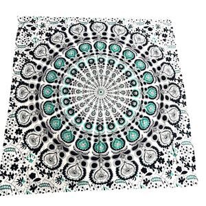 Huntington Home Printed Cotton Tablecloth Navy Blue Green & White Mandala Square
